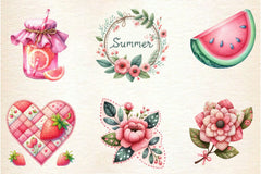 Pink Patchwork Summer Clipart Bundle - CraftNest - Digital Crafting and Art