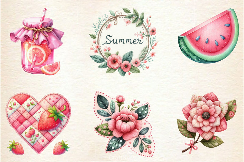 Pink Patchwork Summer Clipart Bundle - CraftNest - Digital Crafting and Art