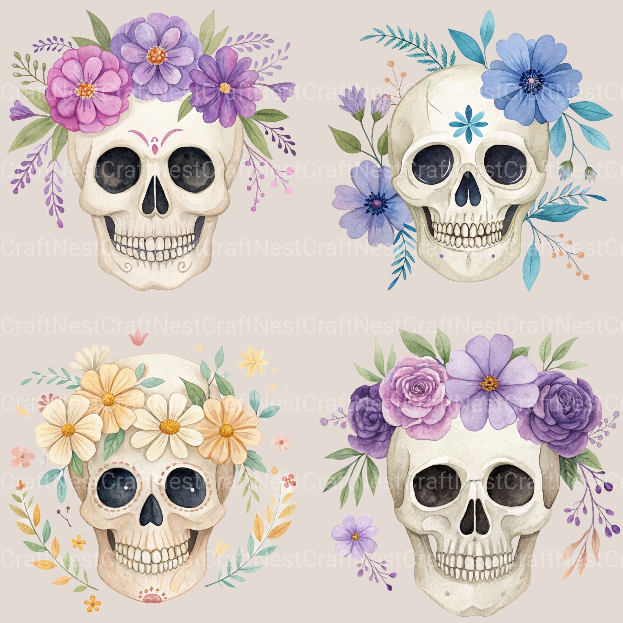 Skulls Floral Clipart Bundle - CraftNest - Digital Crafting and Art