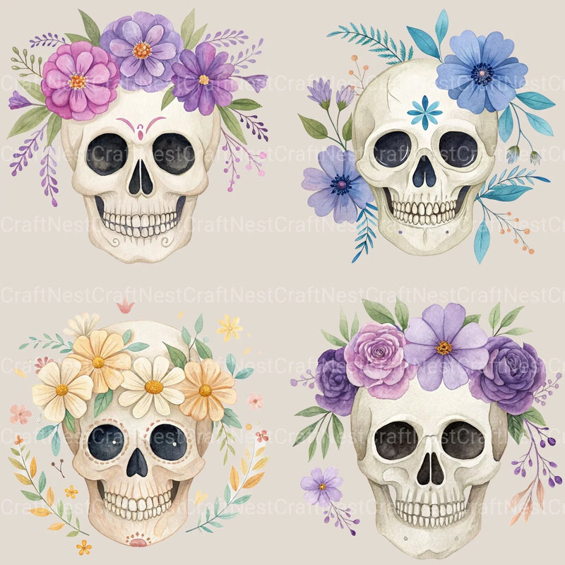 Skulls Floral Clipart Bundle - CraftNest - Digital Crafting and Art