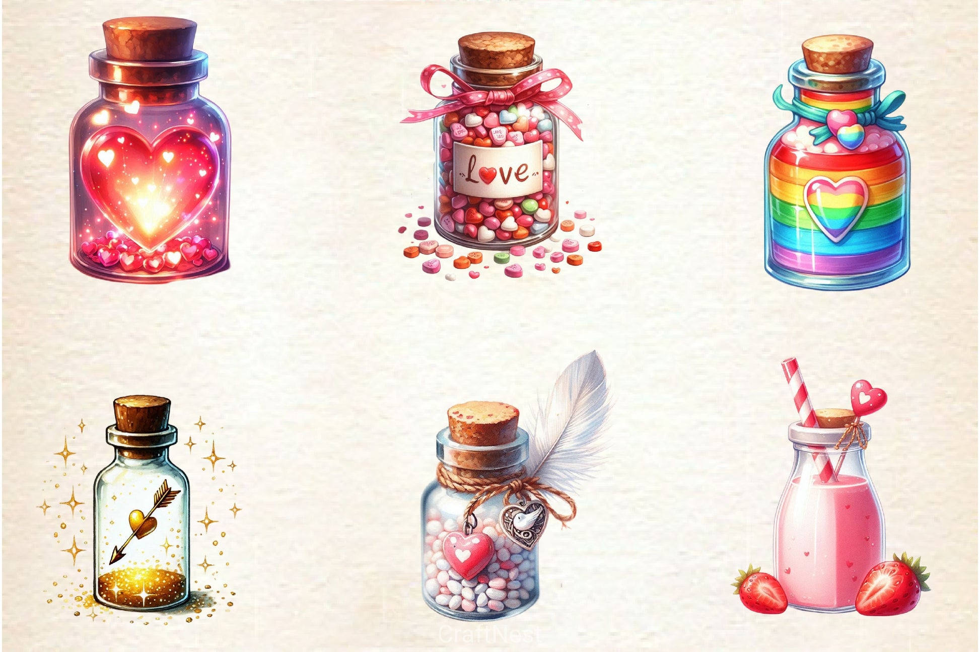 Love Bottle Valentine Clipart Bundle - CraftNest - Digital Crafting and Art