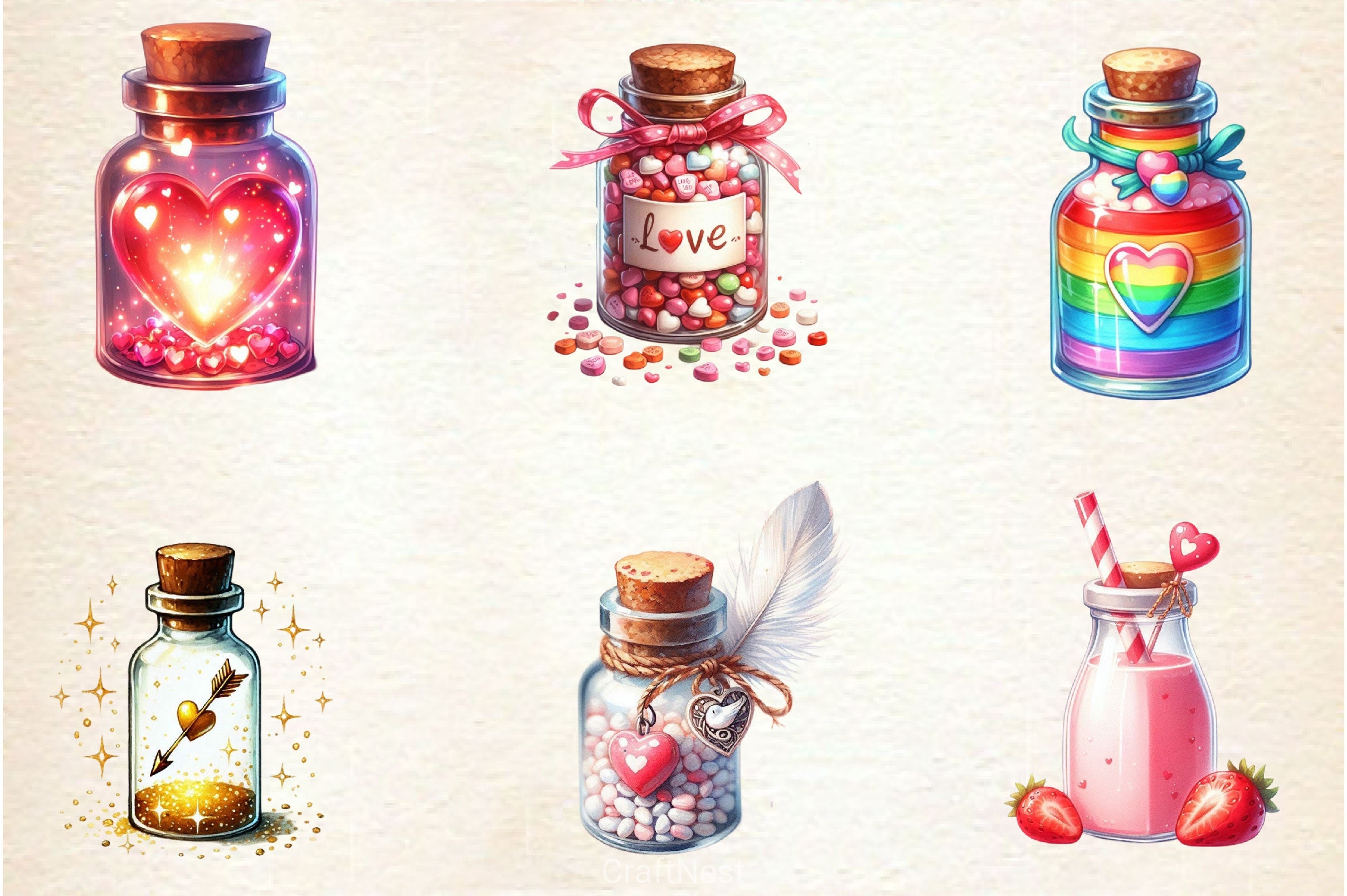 Love Bottle Valentine Clipart Bundle - CraftNest - Digital Crafting and Art