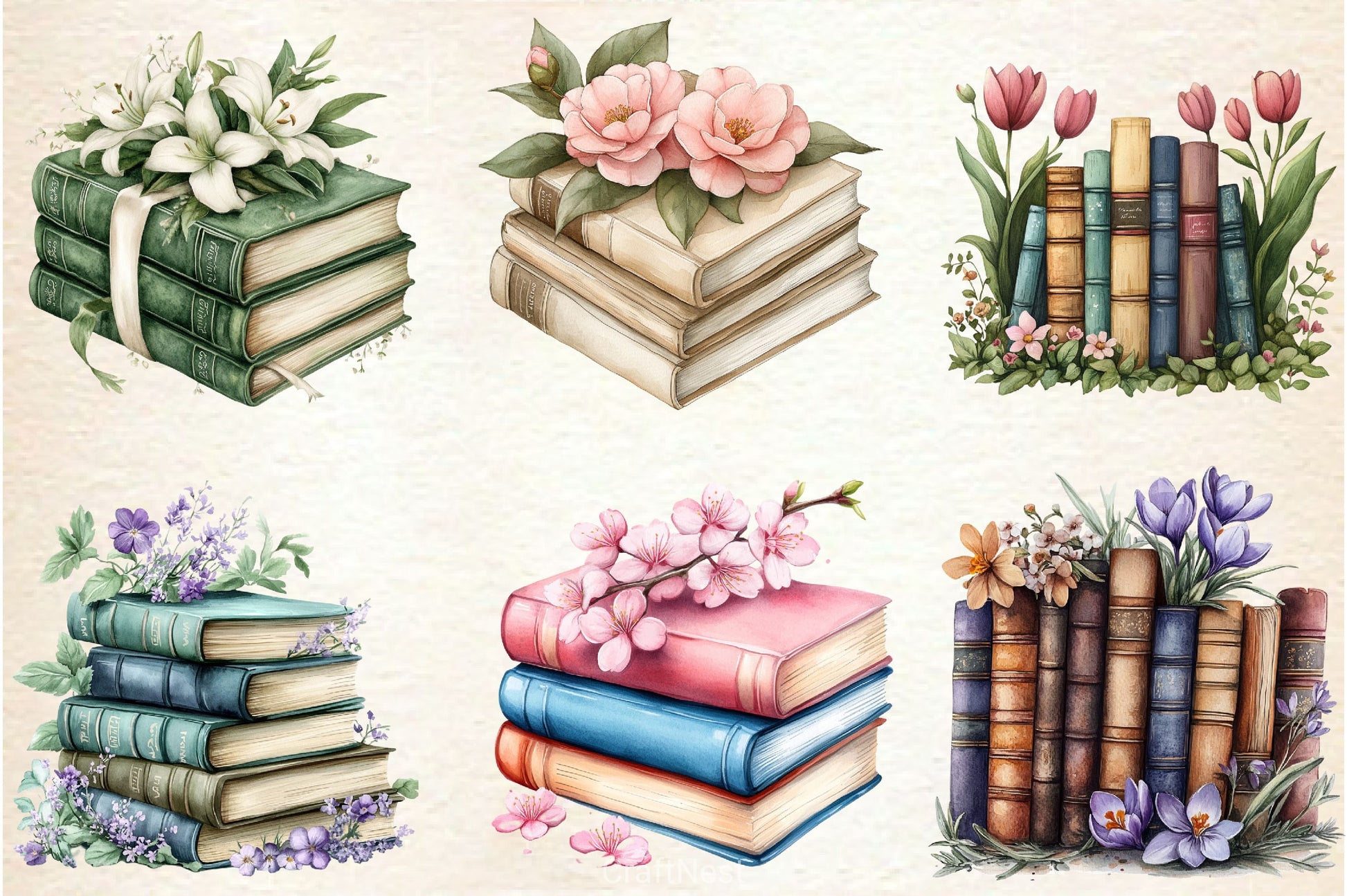Spring Flower Book Stack Clipart Bundle 8 - CraftNest - Digital Crafting and Art
