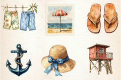 Vintage Summer Beach Clipart Bundle 4 - CraftNest - Digital Crafting and Art