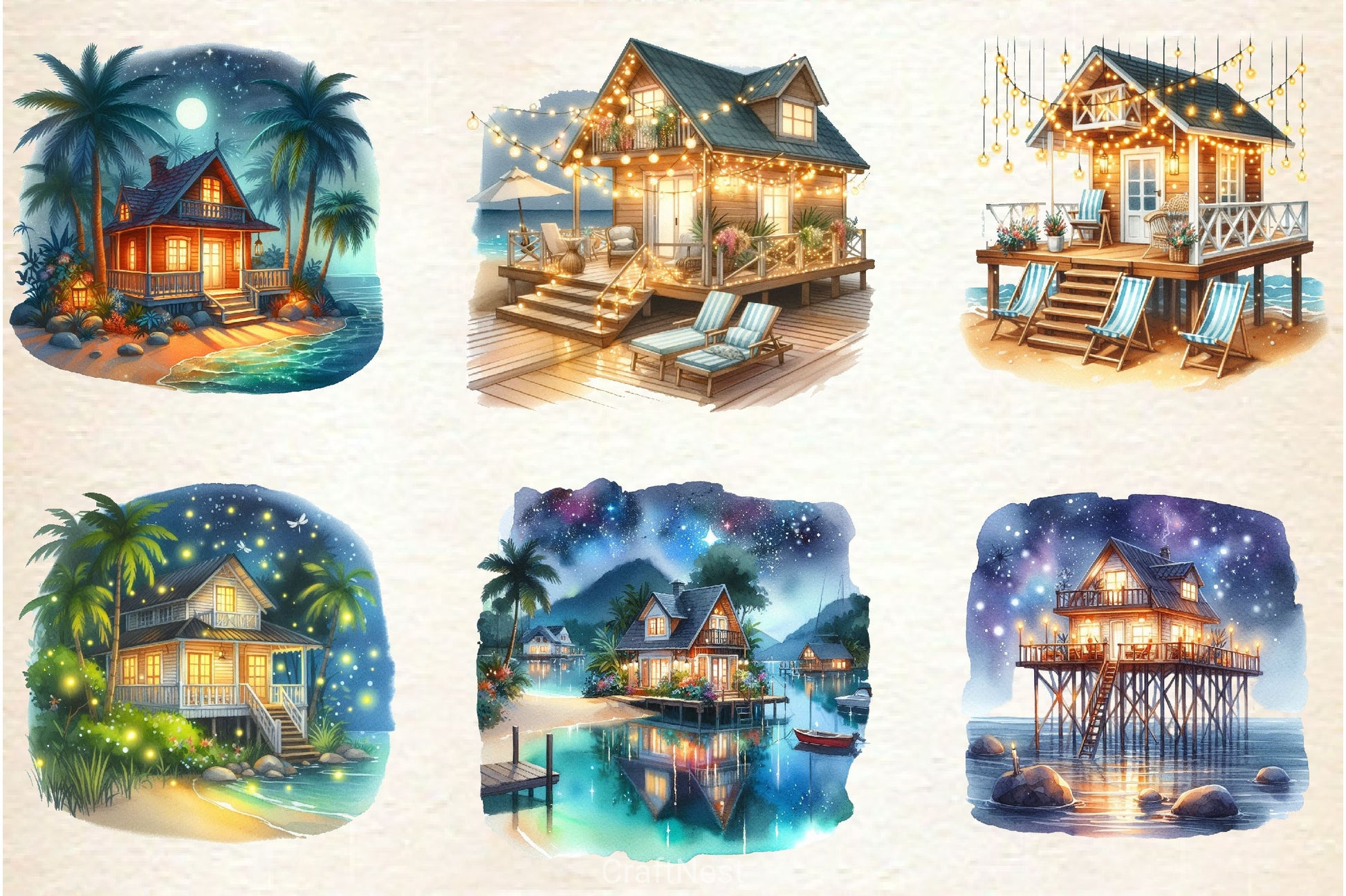 Beachhouse Nights Clipart Bundle - CraftNest - Digital Crafting and Art