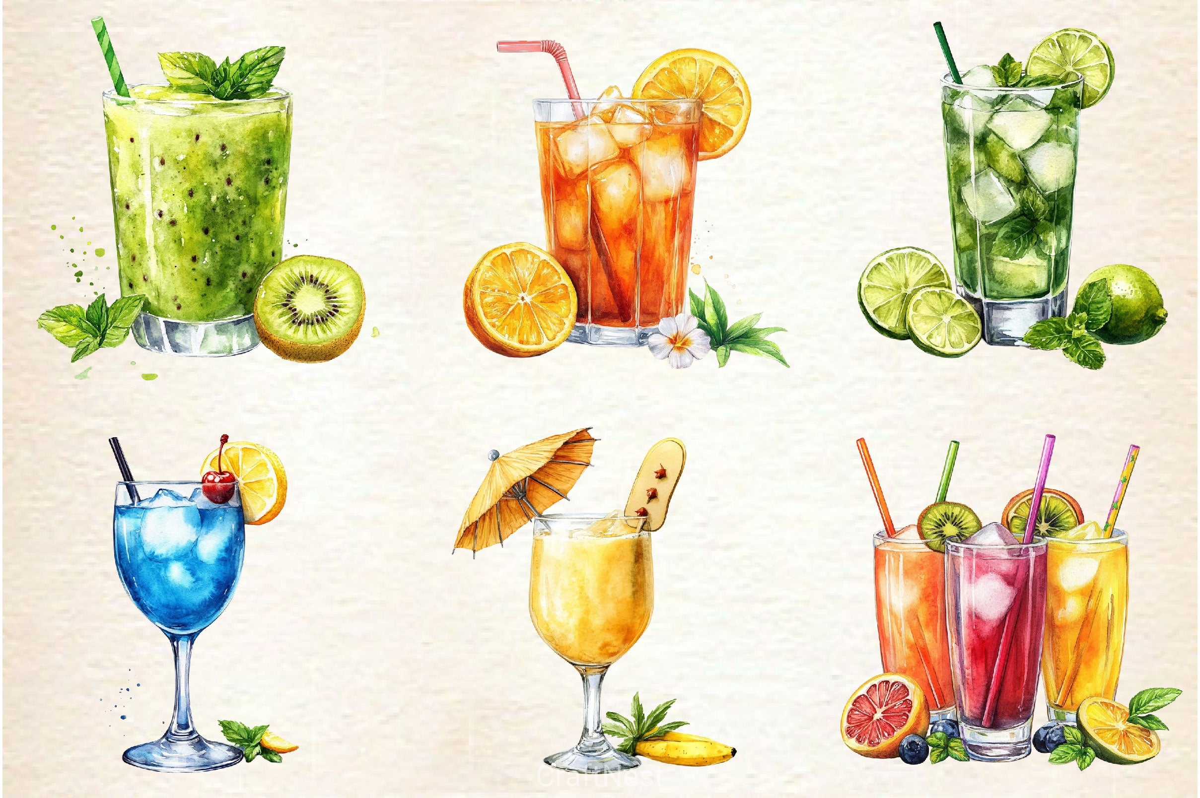 Tropical Beach Drink Summer Clipart Bundle - CraftNest - Digital Crafting and Art