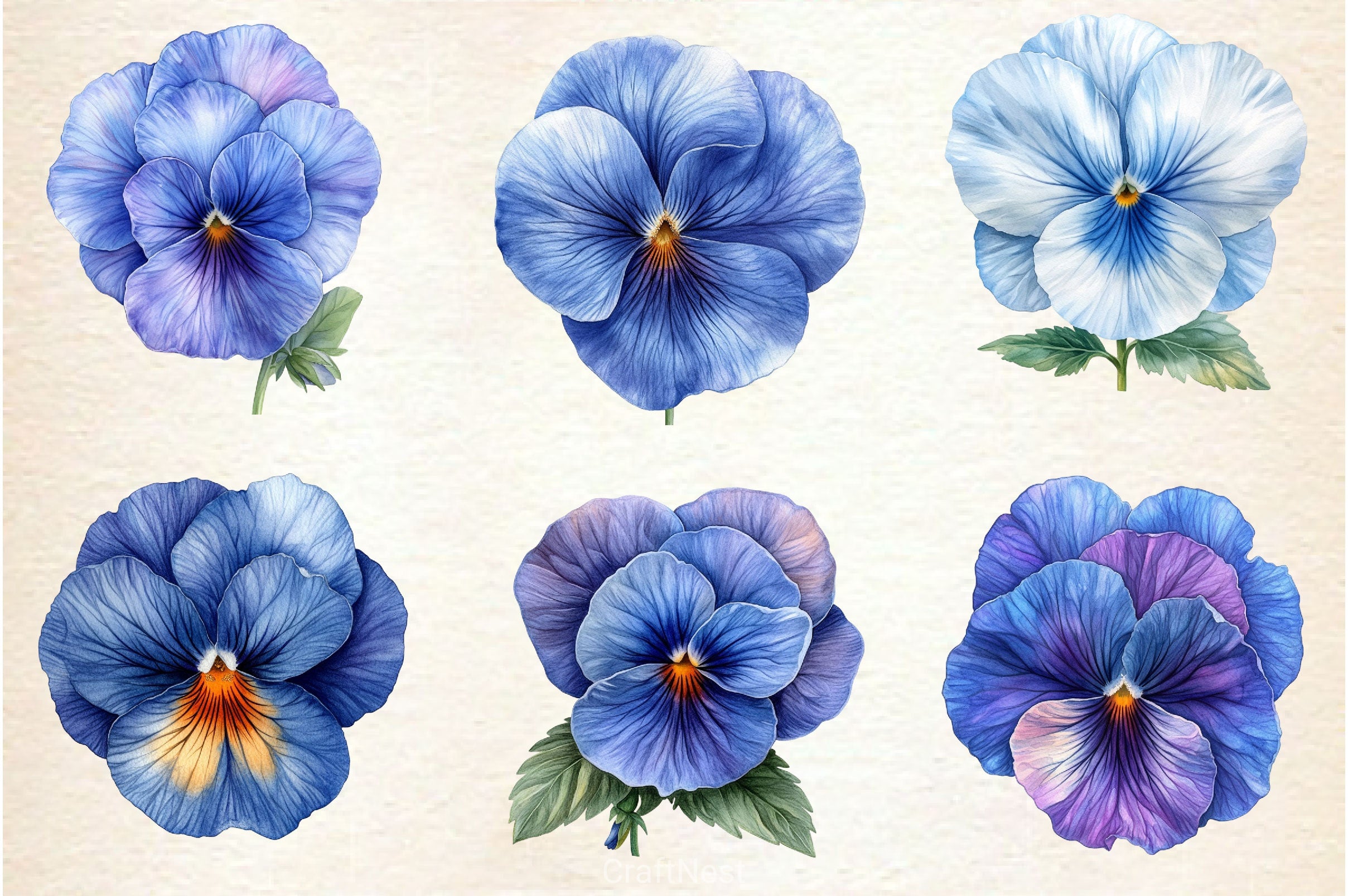 Blue Pansy Flower Clipart Bundle - CraftNest - Digital Crafting and Art