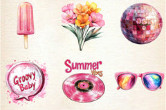 Pink Groovy Summer Clipart Bundle - CraftNest - Digital Crafting and Art