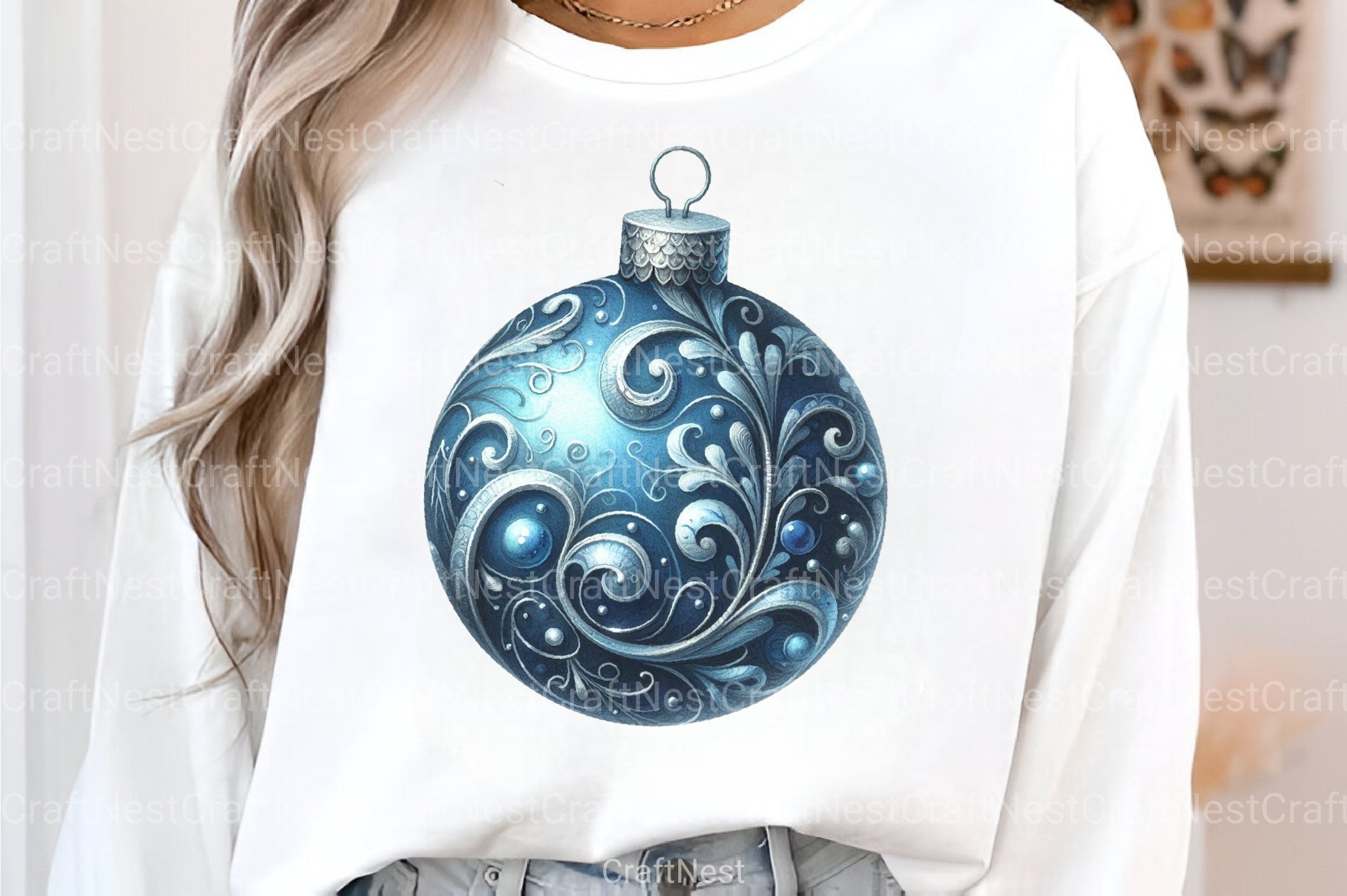 Blue Baubles Christmas Tree Ornaments Clipart Bundle - 15 High-Quality Festive Graphics - CraftNest - Digital Crafting and Art