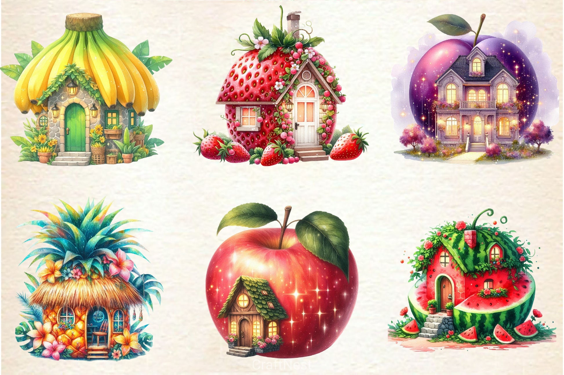 Fruit House Clipart Bundle - CraftNest - Digital Crafting and Art
