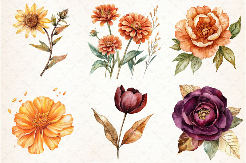 Fall Flower Clipart Bundle 2 - CraftNest - Digital Crafting and Art