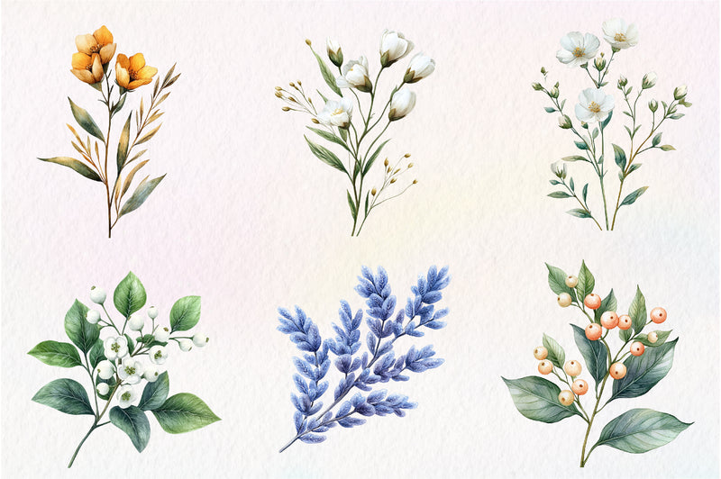 Winter Wildflowers Flowers Clipart Bundle - CraftNest - Digital Crafting and Art