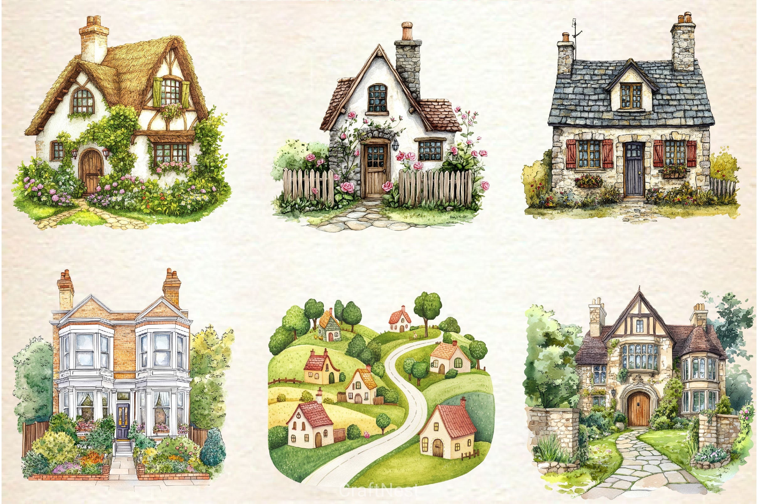 Spring Village House Clipart Bundle - CraftNest - Digital Crafting and Art