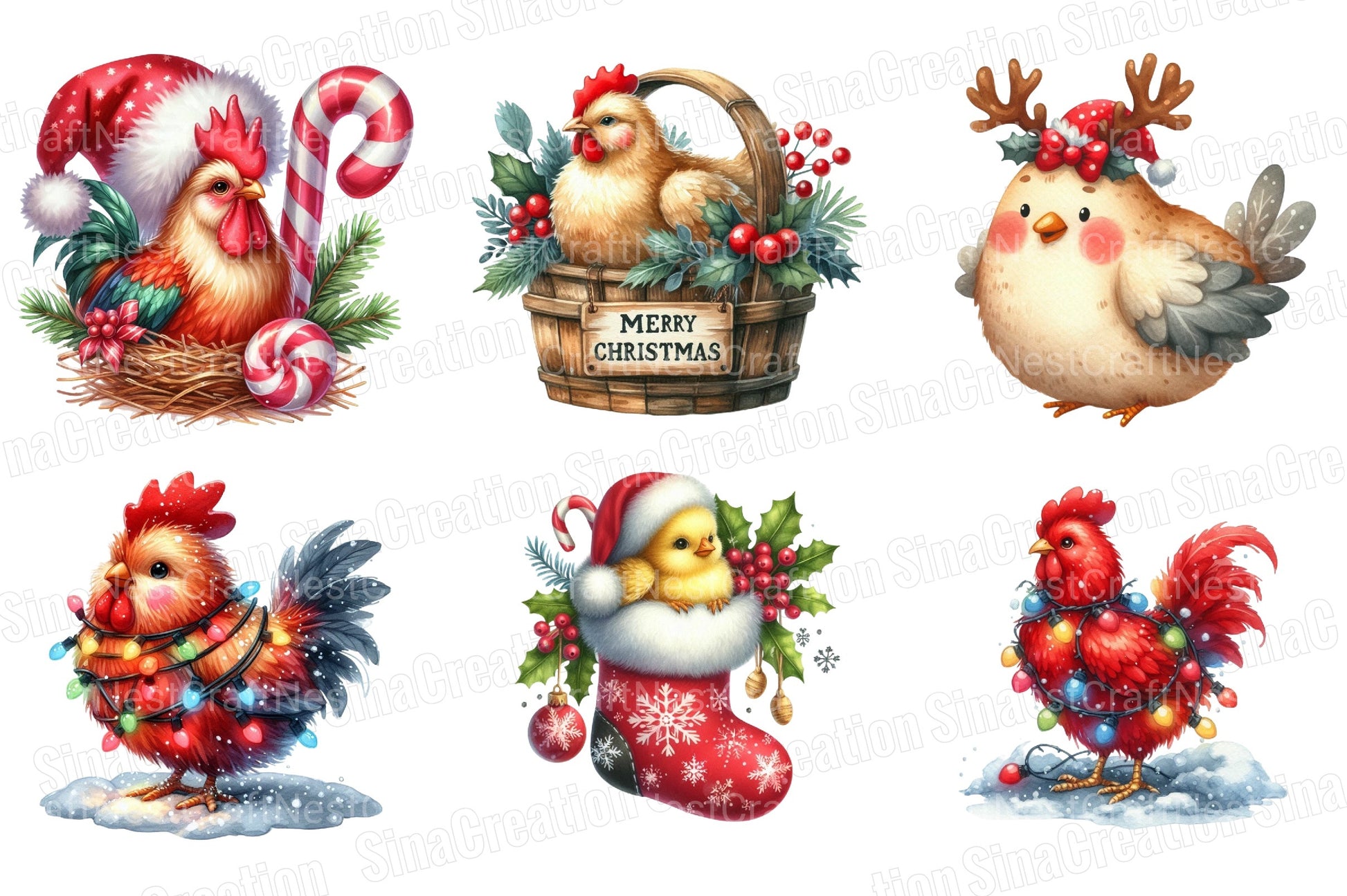 Christmas Chicken Clipart Bundle: Rooster & Hen Collection - CraftNest - Digital Crafting and Art