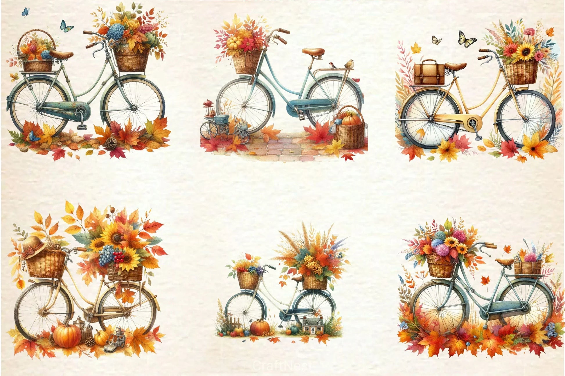 Autumn Vintage Bicycle Clipart Bundle 4 - CraftNest - Digital Crafting and Art