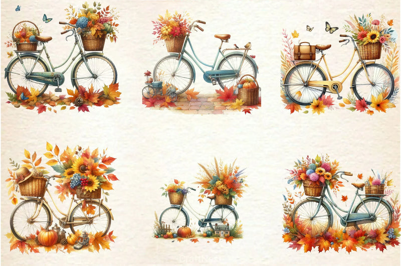 Autumn Vintage Bicycle Clipart Bundle 4 - CraftNest - Digital Crafting and Art