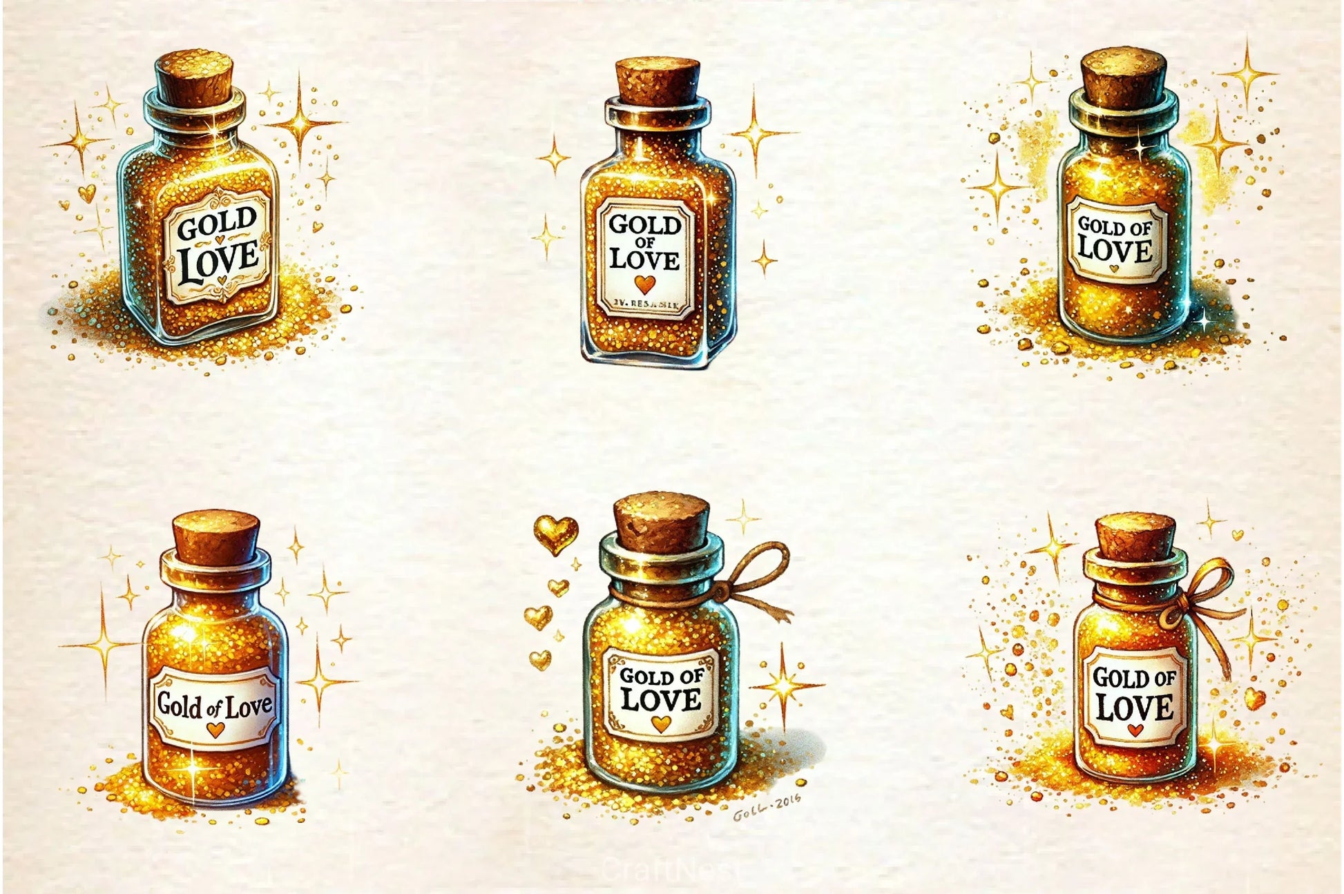 Golden Love Sparkle Bottle Clipart Bundle - CraftNest - Digital Crafting and Art
