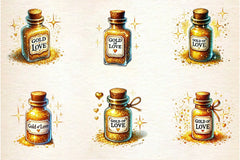 Golden Love Sparkle Bottle Clipart Bundle - CraftNest - Digital Crafting and Art