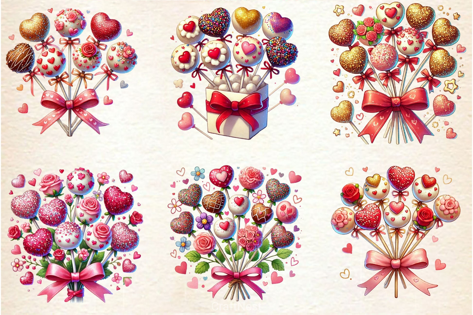 Valentine Cake Pop Bouquet Clipart Bundle - CraftNest - Digital Crafting and Art