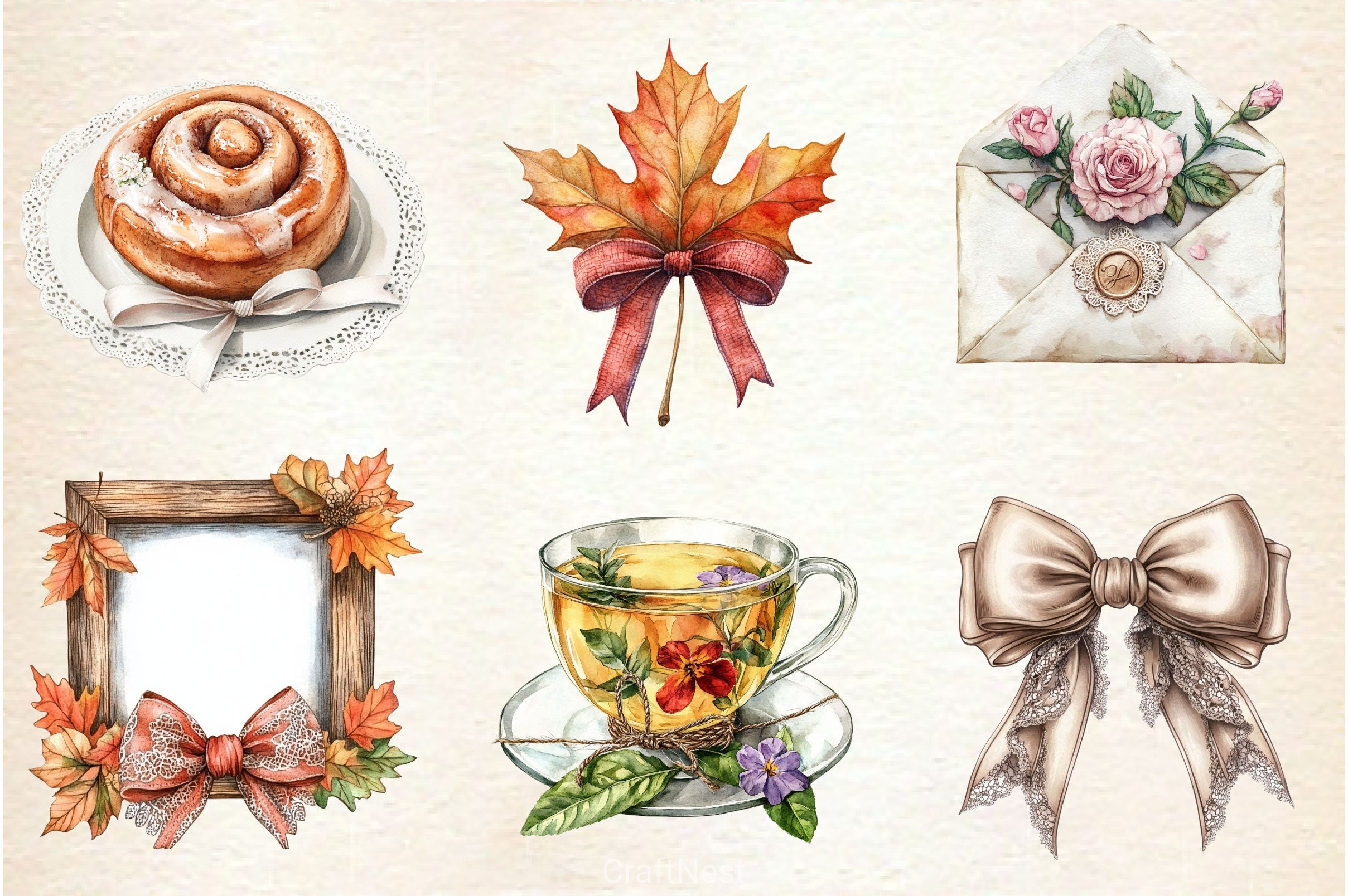 Neutral Rustic Coquette Fall Clipart Bundle 3 - CraftNest - Digital Crafting and Art