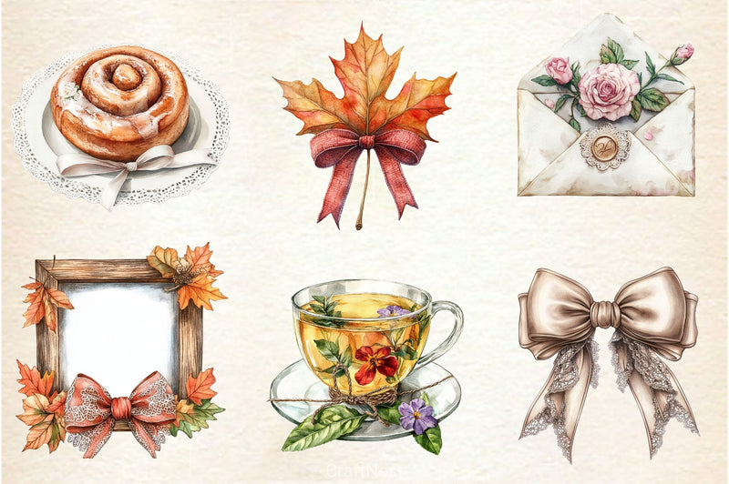 Neutral Rustic Coquette Fall Clipart Bundle 3 - CraftNest - Digital Crafting and Art