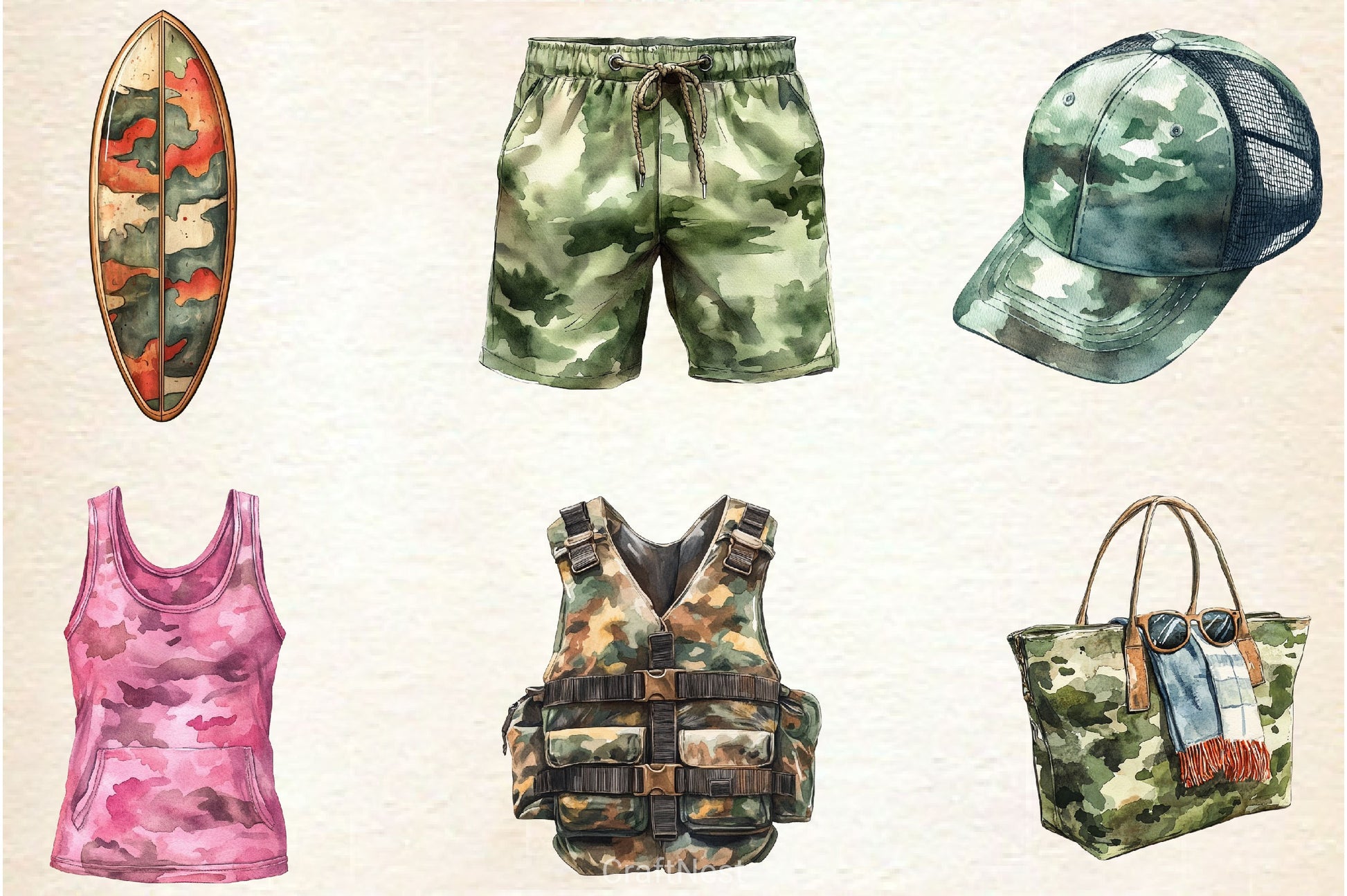 Camouflage Summer Clipart Bundle - CraftNest - Digital Crafting and Art