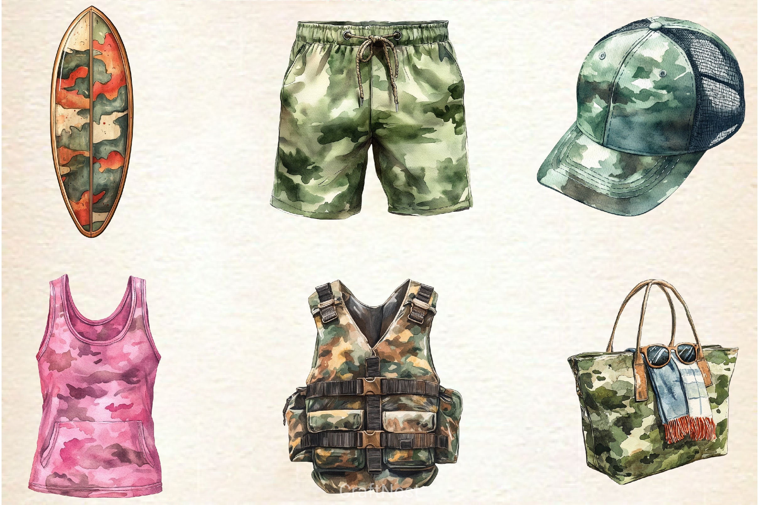Camouflage Summer Clipart Bundle - CraftNest - Digital Crafting and Art