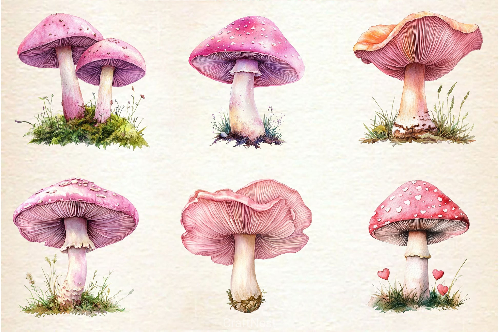 Charming Pink Mushrooms Clipart Bundle - CraftNest - Digital Crafting and Art