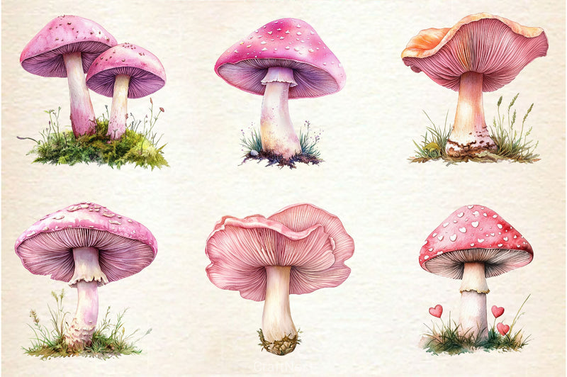 Charming Pink Mushrooms Clipart Bundle - CraftNest - Digital Crafting and Art