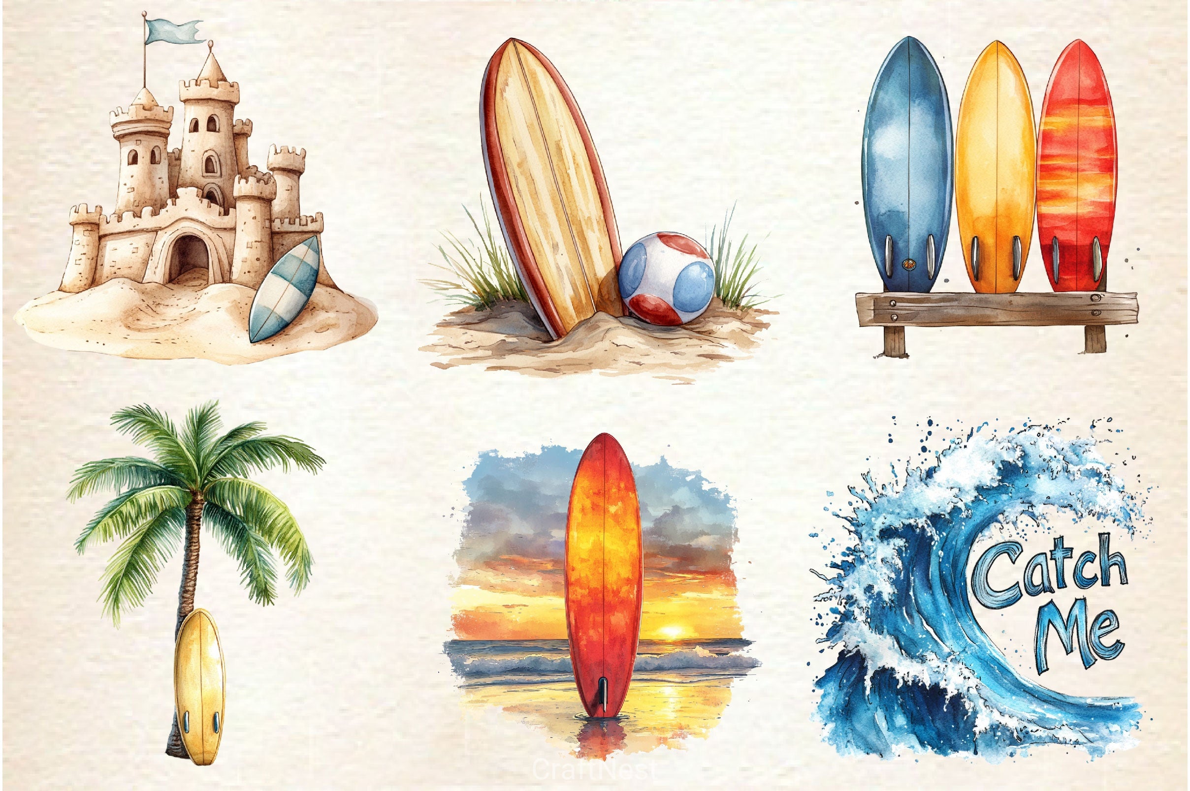 Surfs Up Beach Summer Clipart Bundle - CraftNest - Digital Crafting and Art