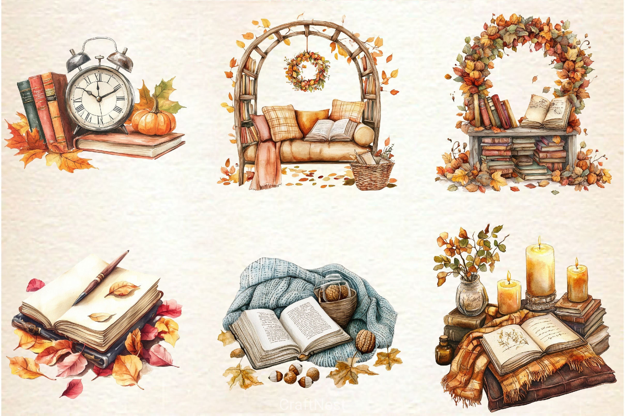 Fall Reading Nook Clipart Bundle 2 - CraftNest - Digital Crafting and Art