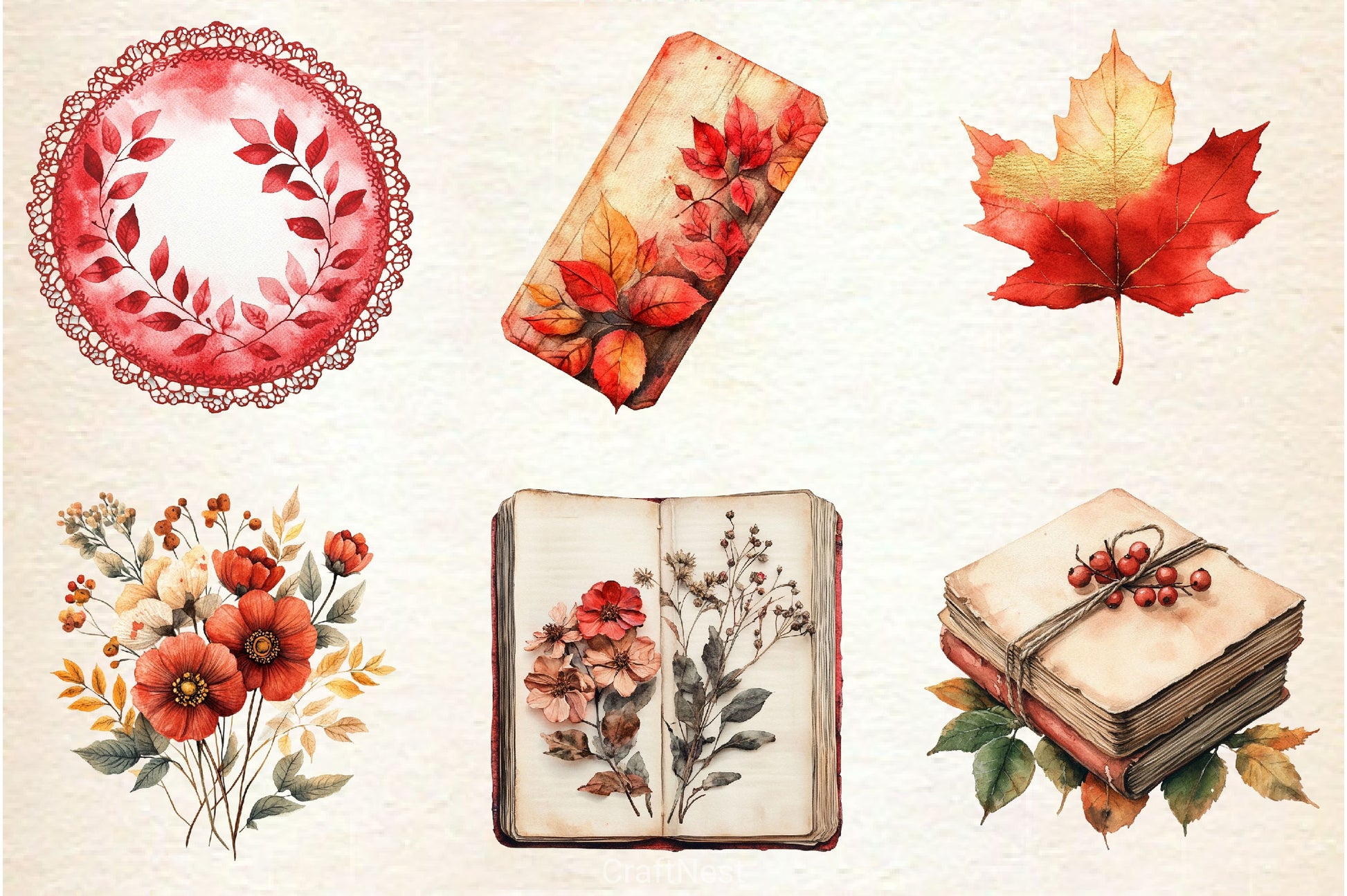 Red Vintage Fall Ephemera Clipart Bundle 2 - CraftNest - Digital Crafting and Art