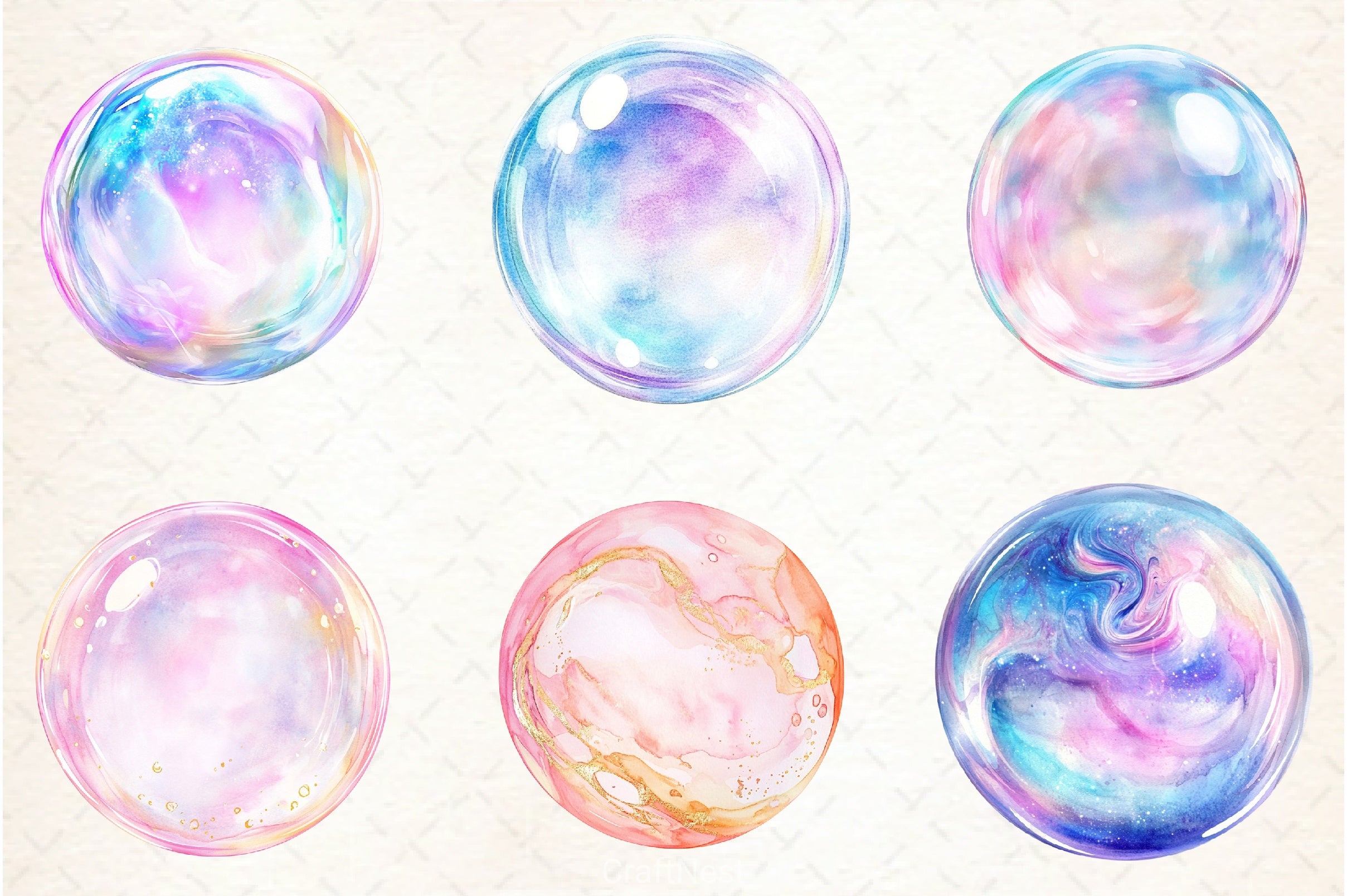 Watercolour Iridescent Bubble Clipart Bundle - CraftNest - Digital Crafting and Art