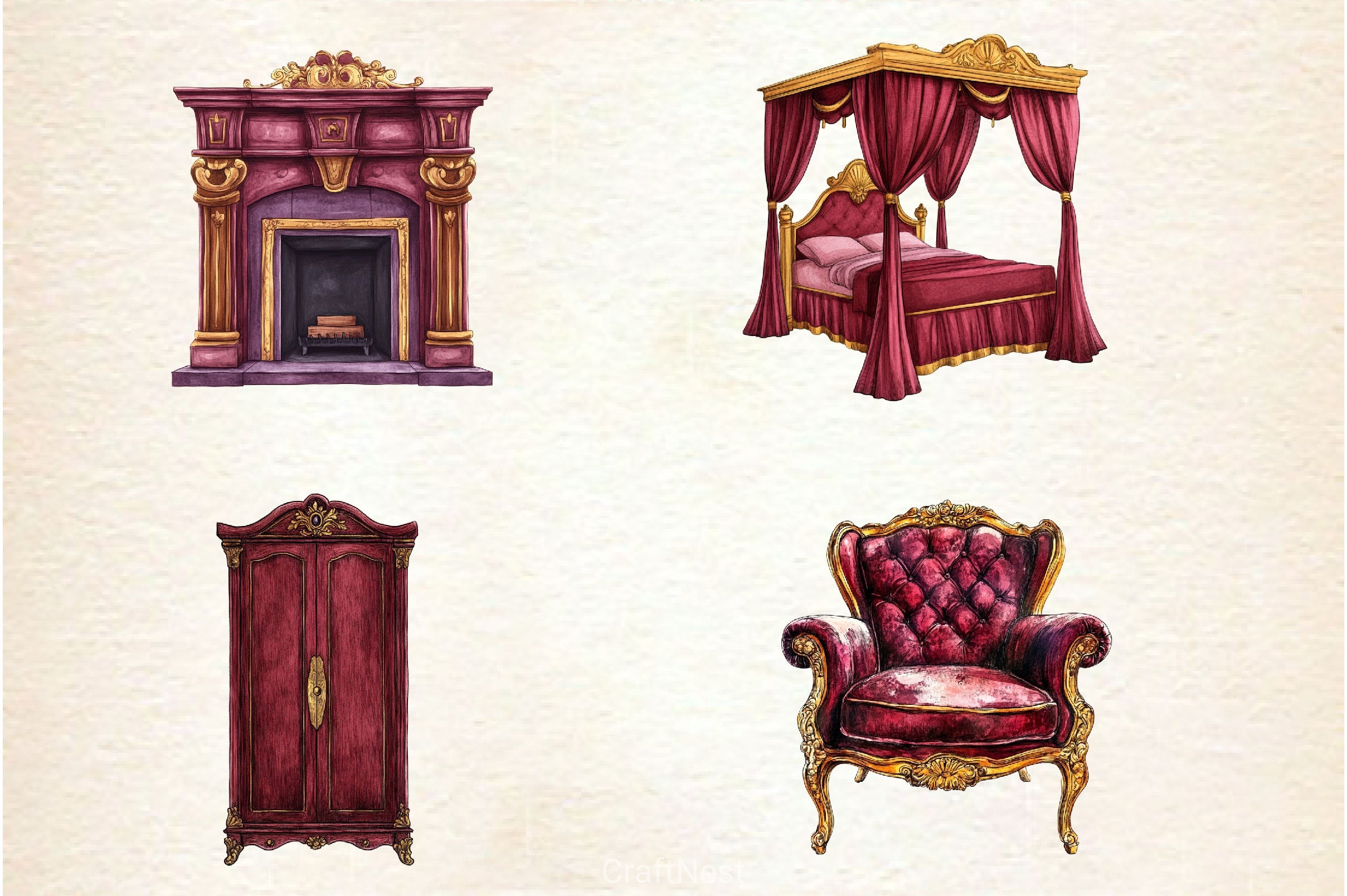 Antique Victorian Furniture Clipart Bundle - CraftNest - Digital Crafting and Art