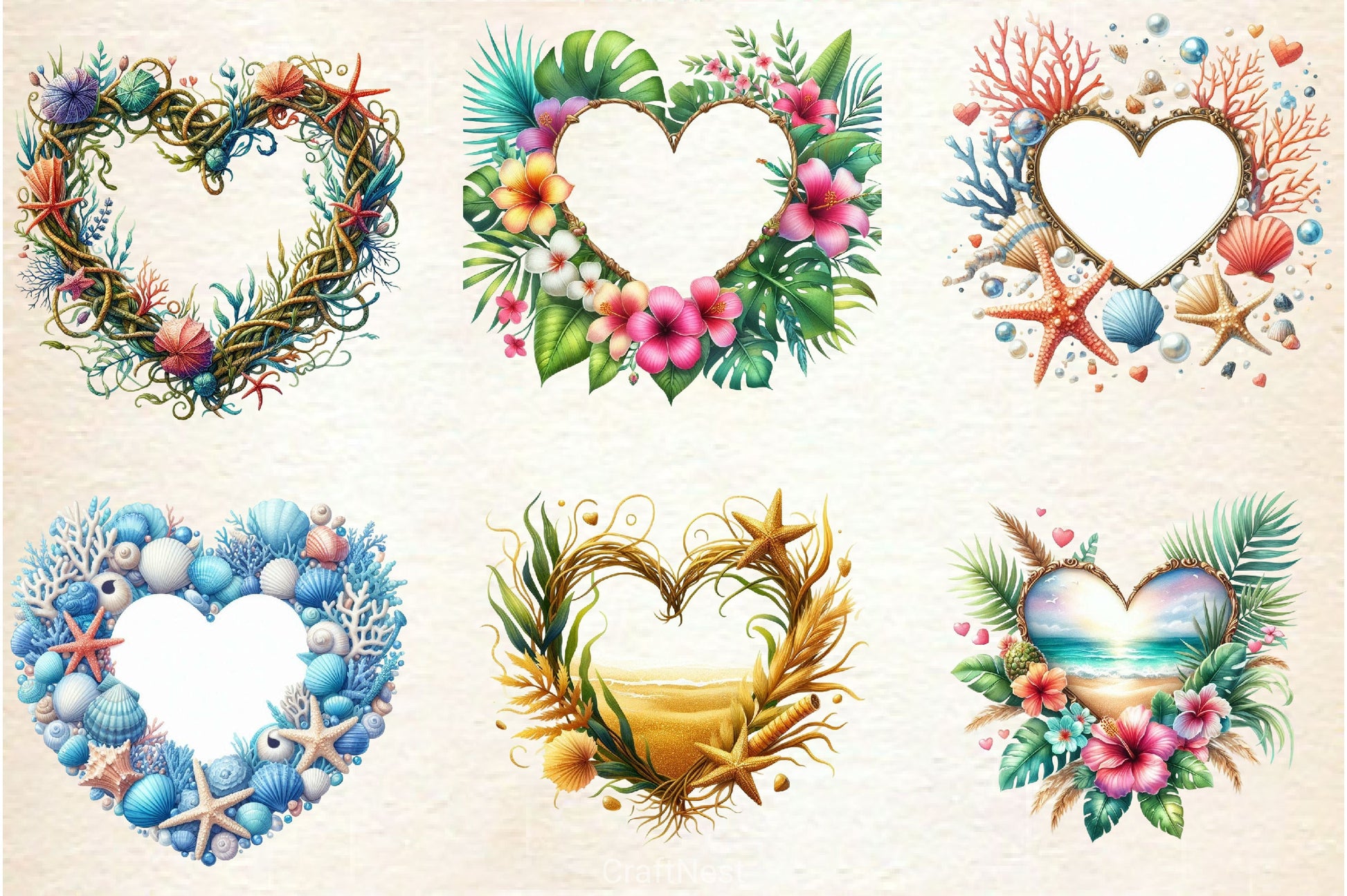 Heart Beach Frame Clipart Bundle - CraftNest - Digital Crafting and Art