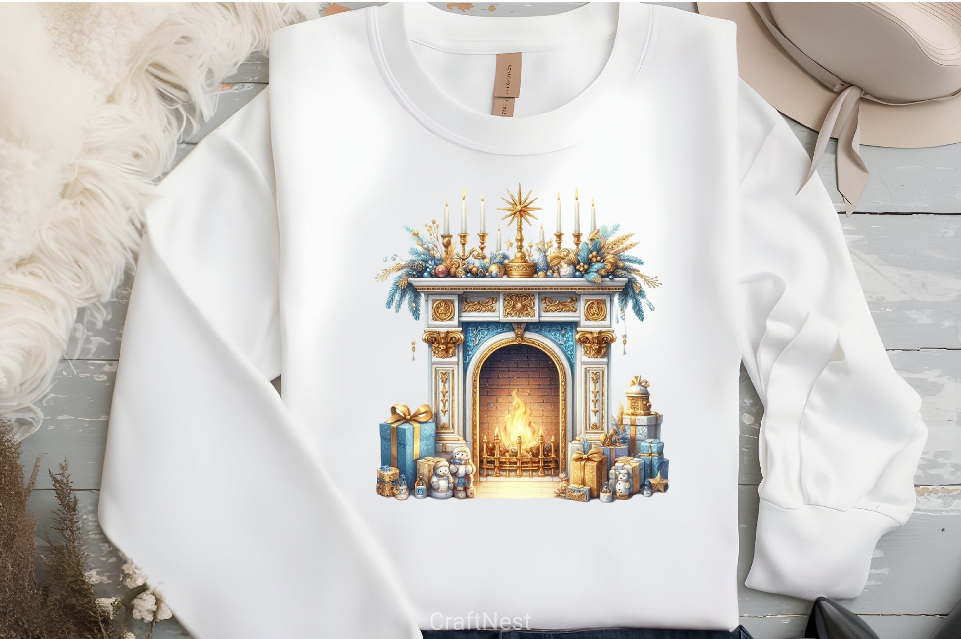 Light Blue & Gold Christmas Clipart Bundle - CraftNest - Digital Crafting and Art