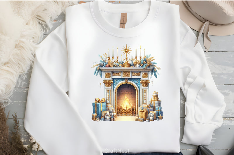 Light Blue & Gold Christmas Clipart Bundle - CraftNest - Digital Crafting and Art