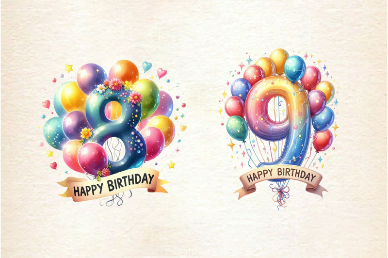 Happy Birthday Balloon Numbers Clipart Bundle 5 - CraftNest - Digital Crafting and Art