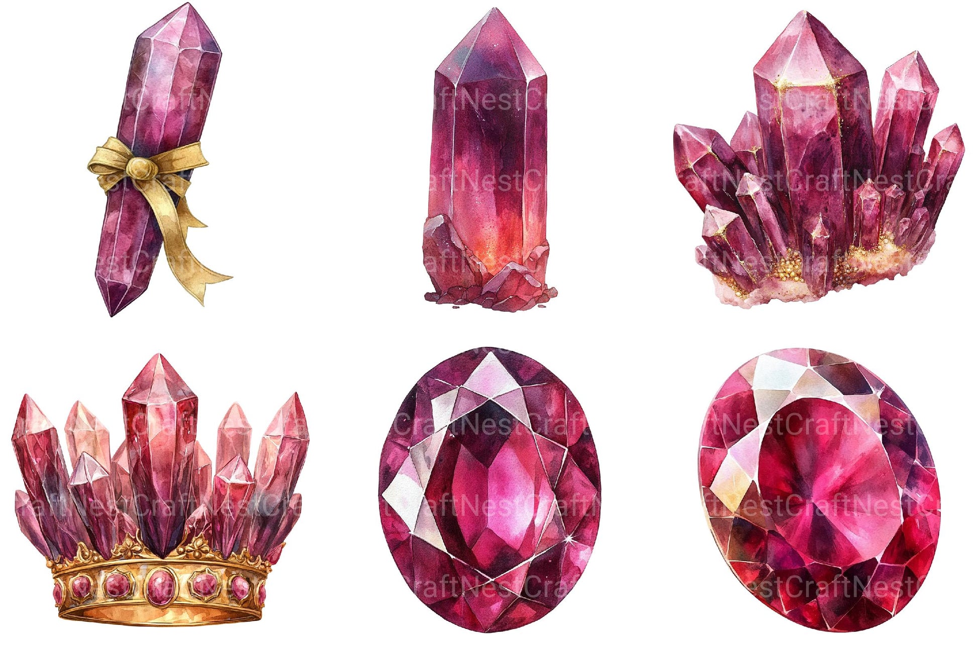 Burgundy Crystals and Gems Clipart - CraftNest - Digital Crafting and Art