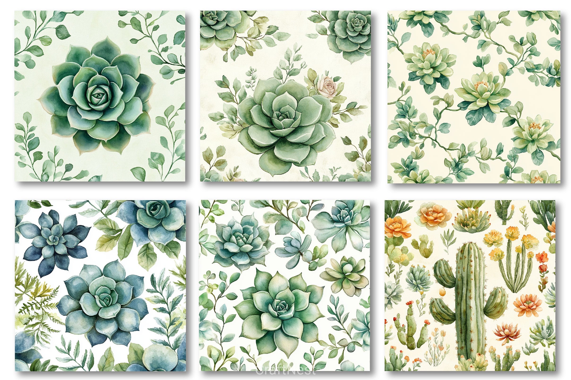 Succulents Botanical Patterns Clipart Bundle - CraftNest - Digital Crafting and Art