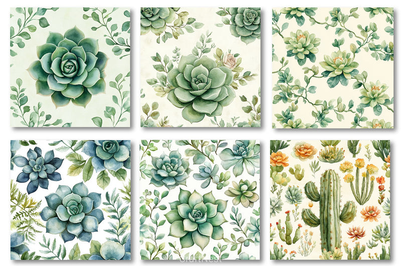 Succulents Botanical Patterns Clipart Bundle - CraftNest - Digital Crafting and Art