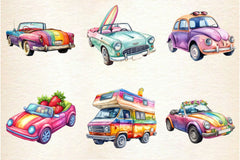 Rainbow Cute Summer Car Clipart Bundle - CraftNest - Digital Crafting and Art