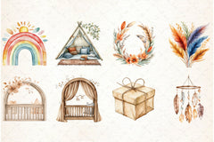 Boho Nursery Baby Shower Clipart Bundle - CraftNest - Digital Crafting and Art