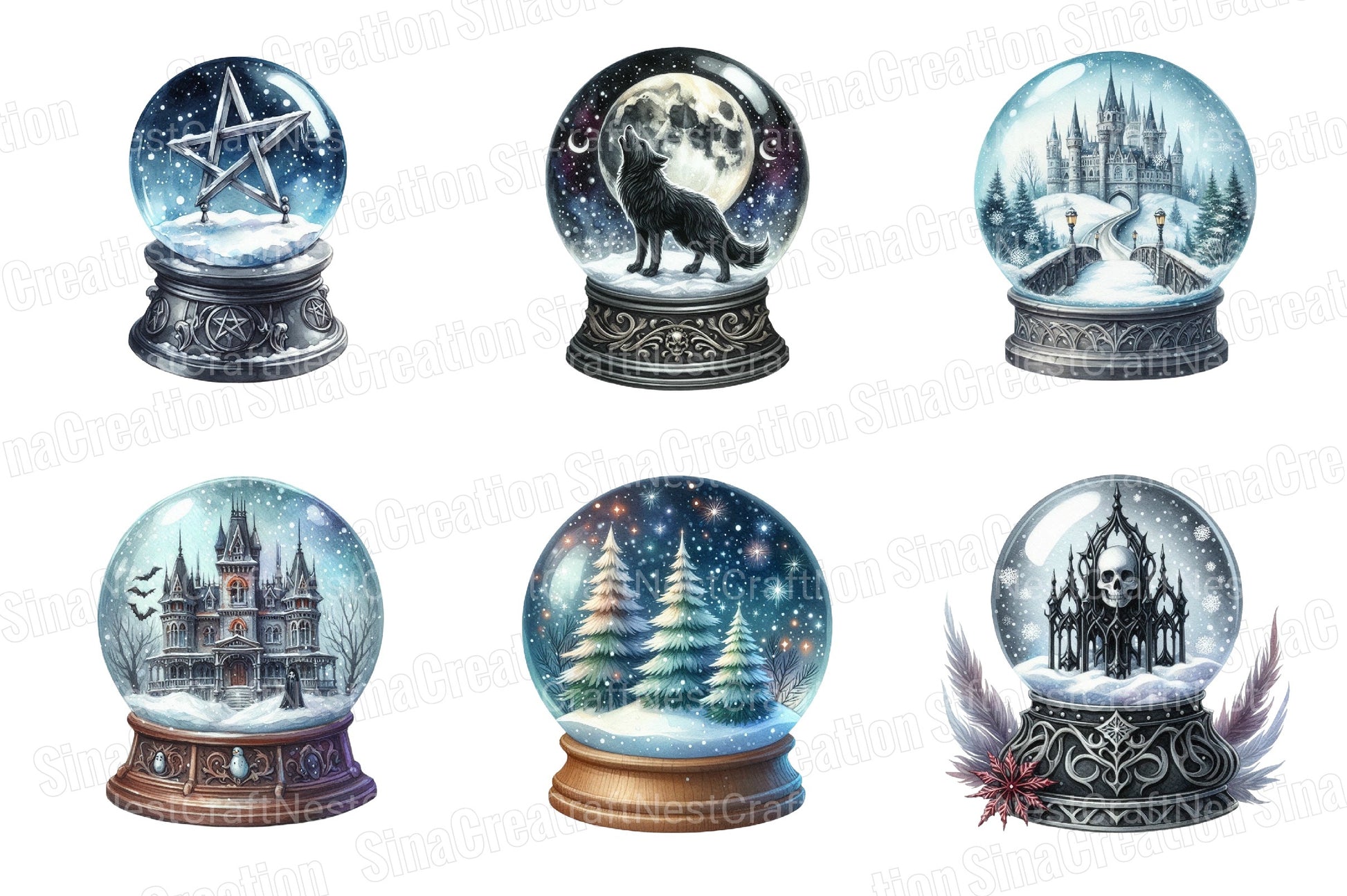 Gothic Christmas Ornaments Clipart Bundle - Transparent Background Graphics - CraftNest - Digital Crafting and Art