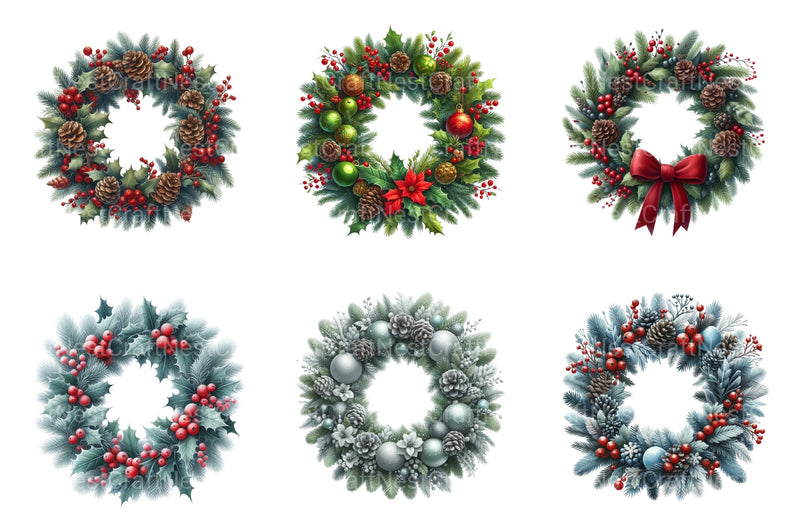 Grandmillennial Christmas Wreath Clipart Bundle for Commercial Use - CraftNest - Digital Crafting and Art