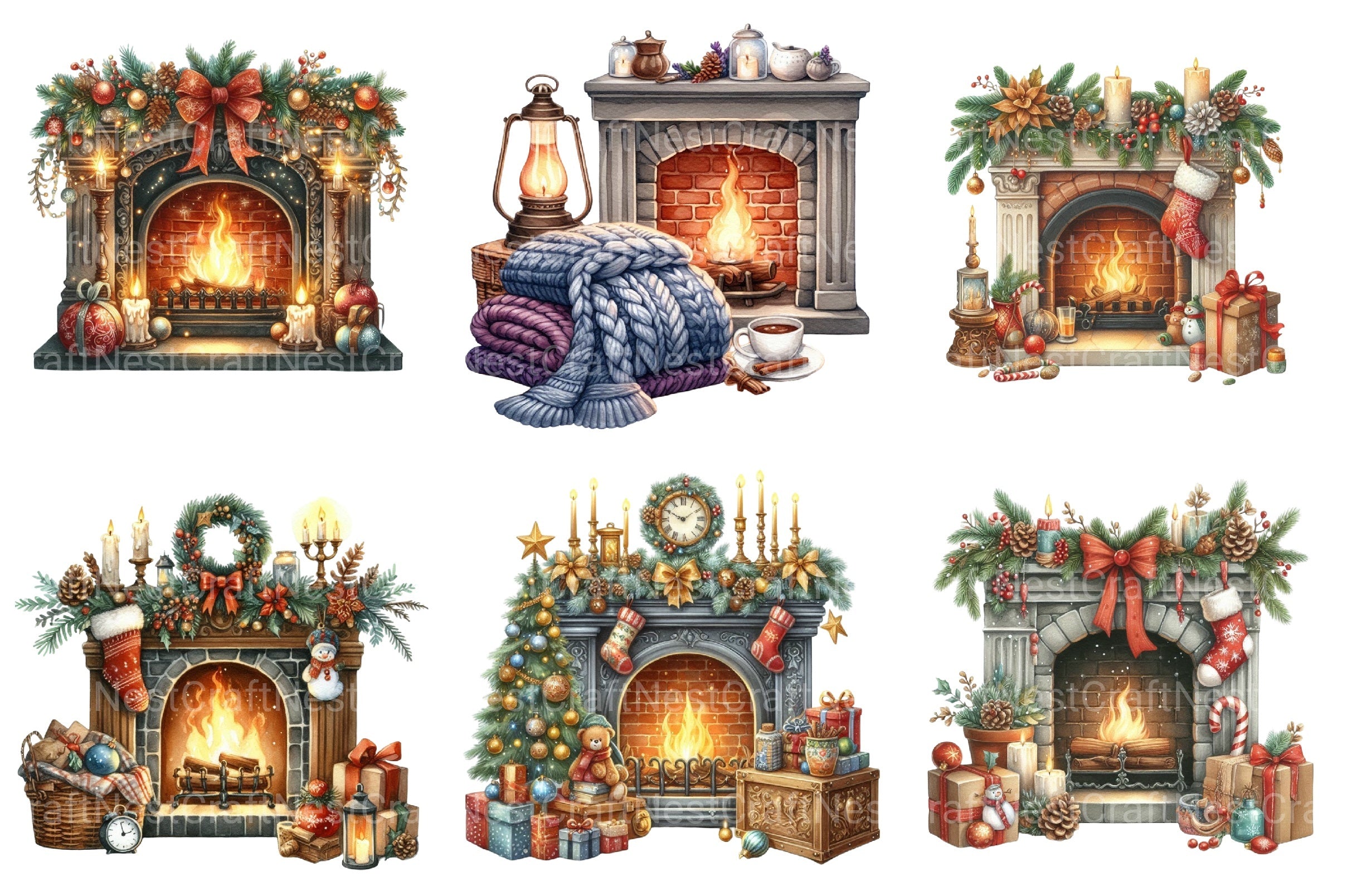 Cozy Christmas Fireplace Decoration Clipart Bundle - CraftNest - Digital Crafting and Art