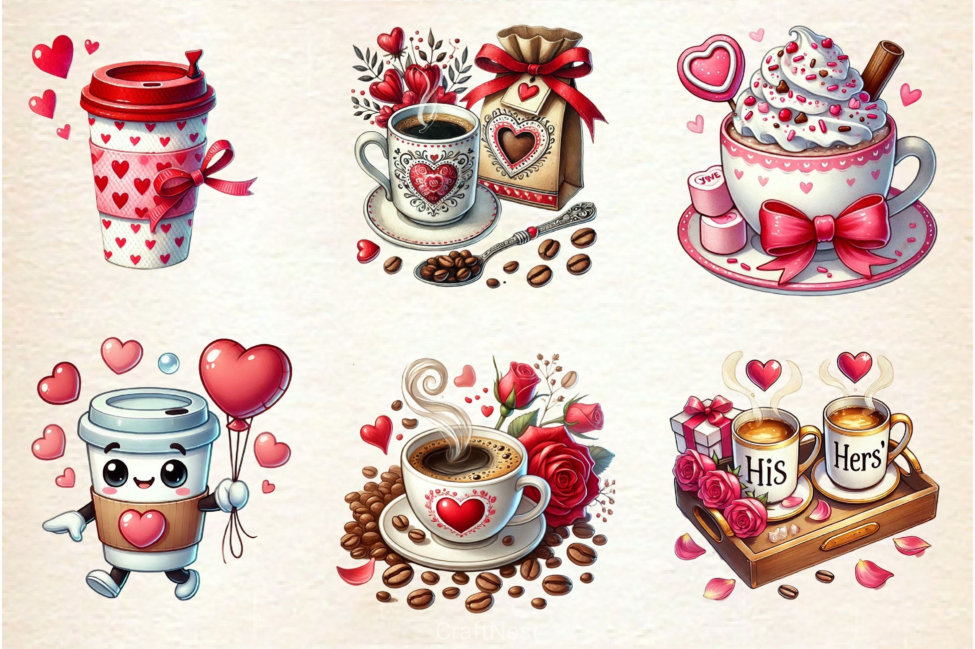 Valentine Day Coffee Clipart Bundle 3 - CraftNest - Digital Crafting and Art
