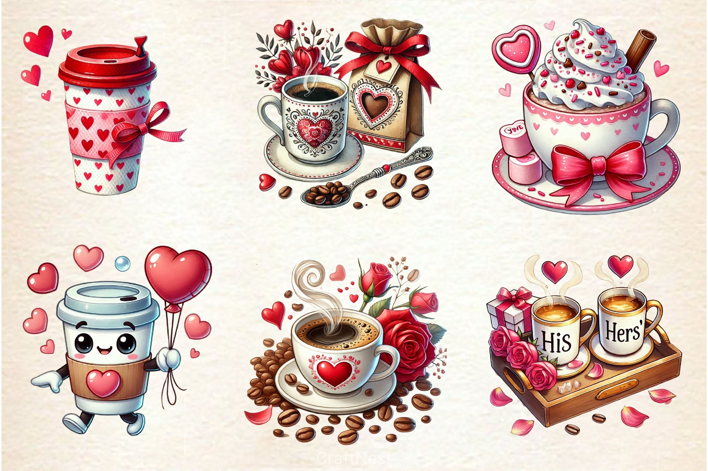 Valentine Day Coffee Clipart Bundle 3 - CraftNest - Digital Crafting and Art