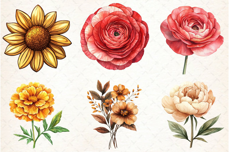 Fall Flowers Clipart Bundle 3 - CraftNest - Digital Crafting and Art