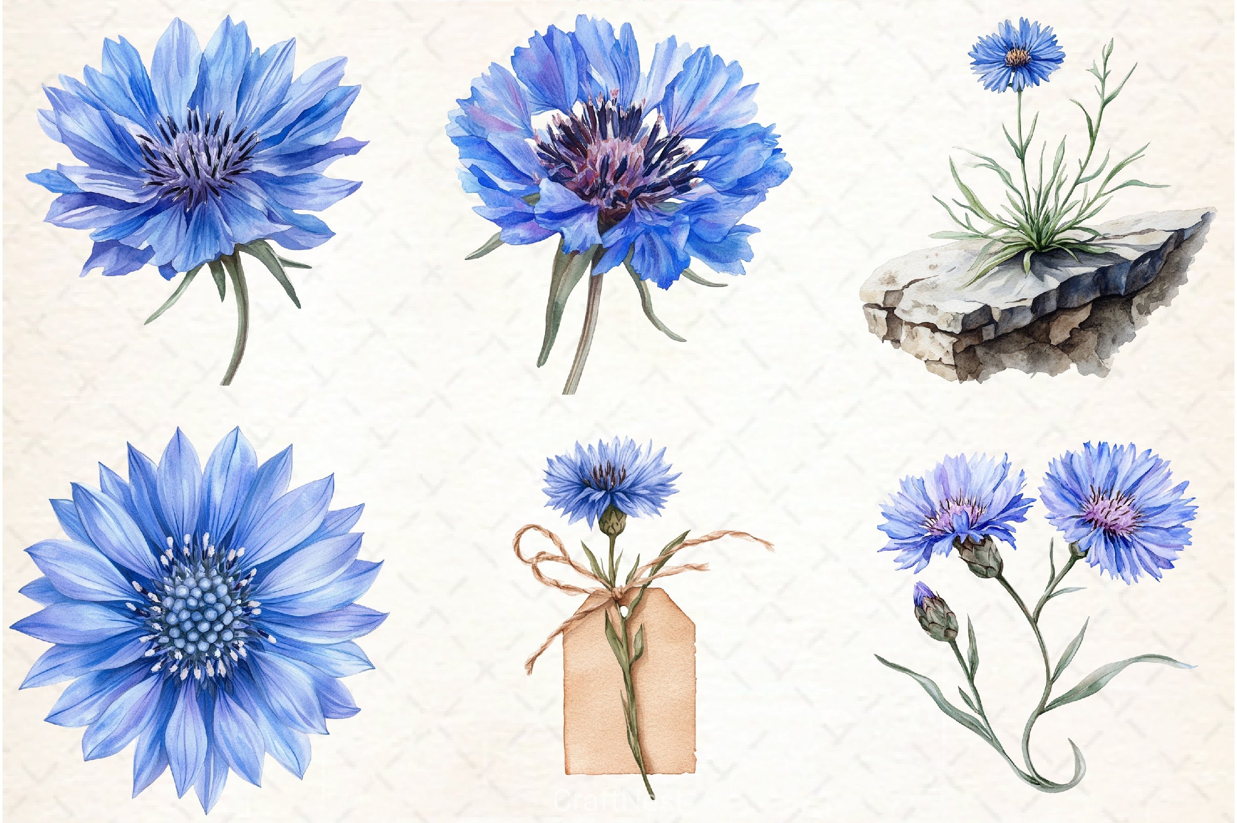 Blue Cornflower Clipart Bundle - CraftNest - Digital Crafting and Art
